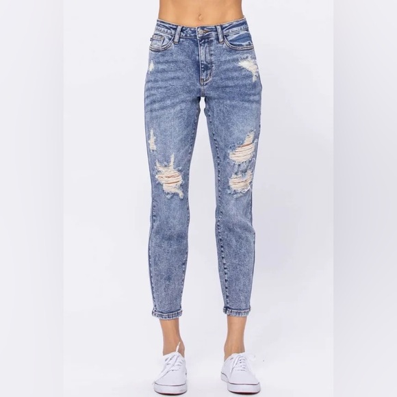 Judy‎ Blue Acid Wash Distressed Boyfriend Fit Jeans size 16W - Picture 1 of 6